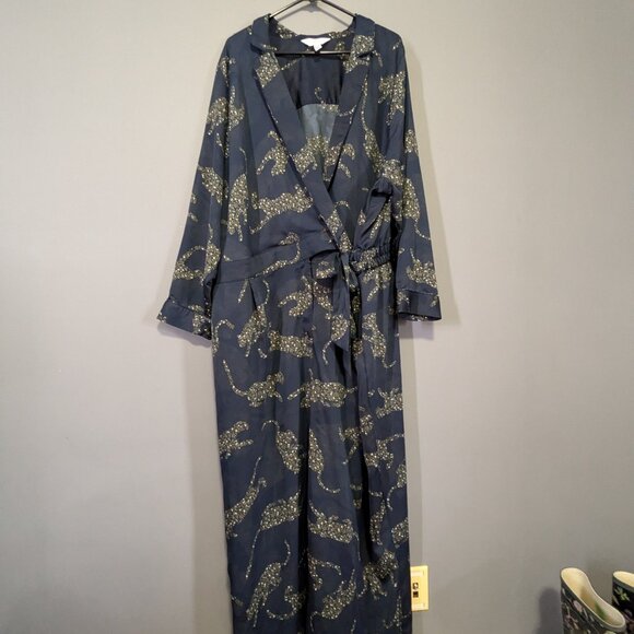 Navy plus size floral leopard print jumpsuit AdditionElle Size 28 - Picture 2 of 5